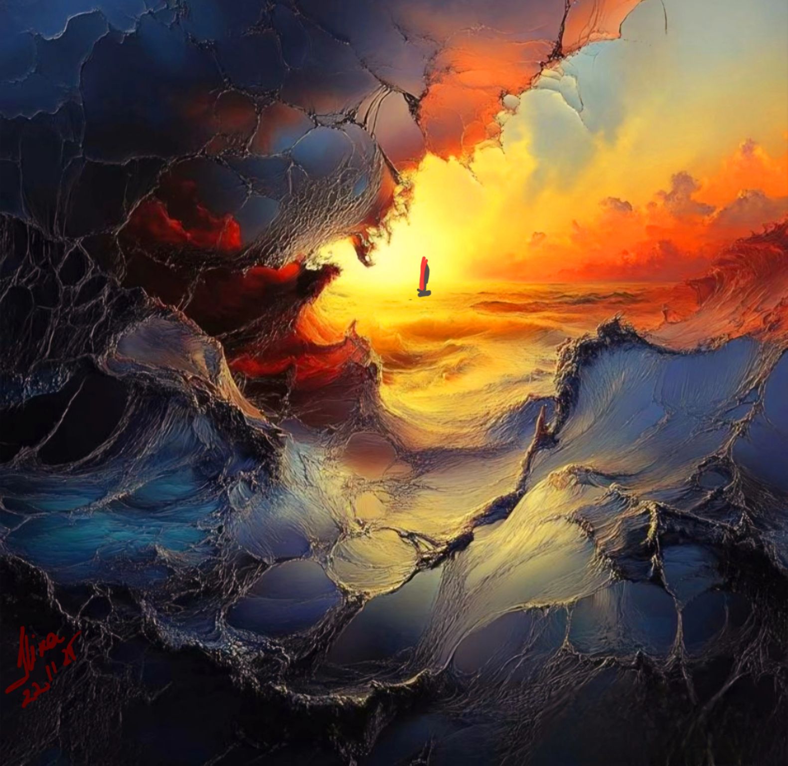 ArteDiAlina.com painting: Waves at sunset